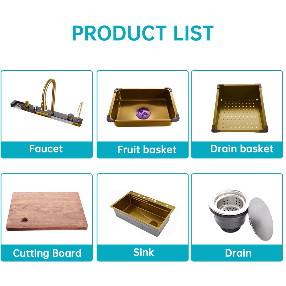 29.5" Multifunctional Workstation Overmount Kitchen Sink Faucet Combo