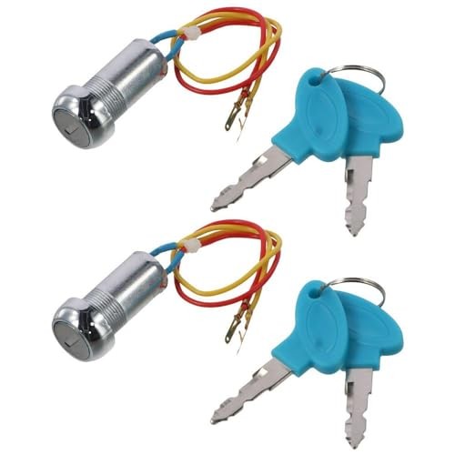 2Pcs 2 Wires Ignition Switch Key Starter Switch with 4 Keys On-Off,Ignition