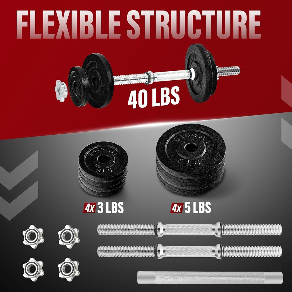 Old School Adjustable Dumbbell Set with Weight Plates, Star Lock Collars/Connect