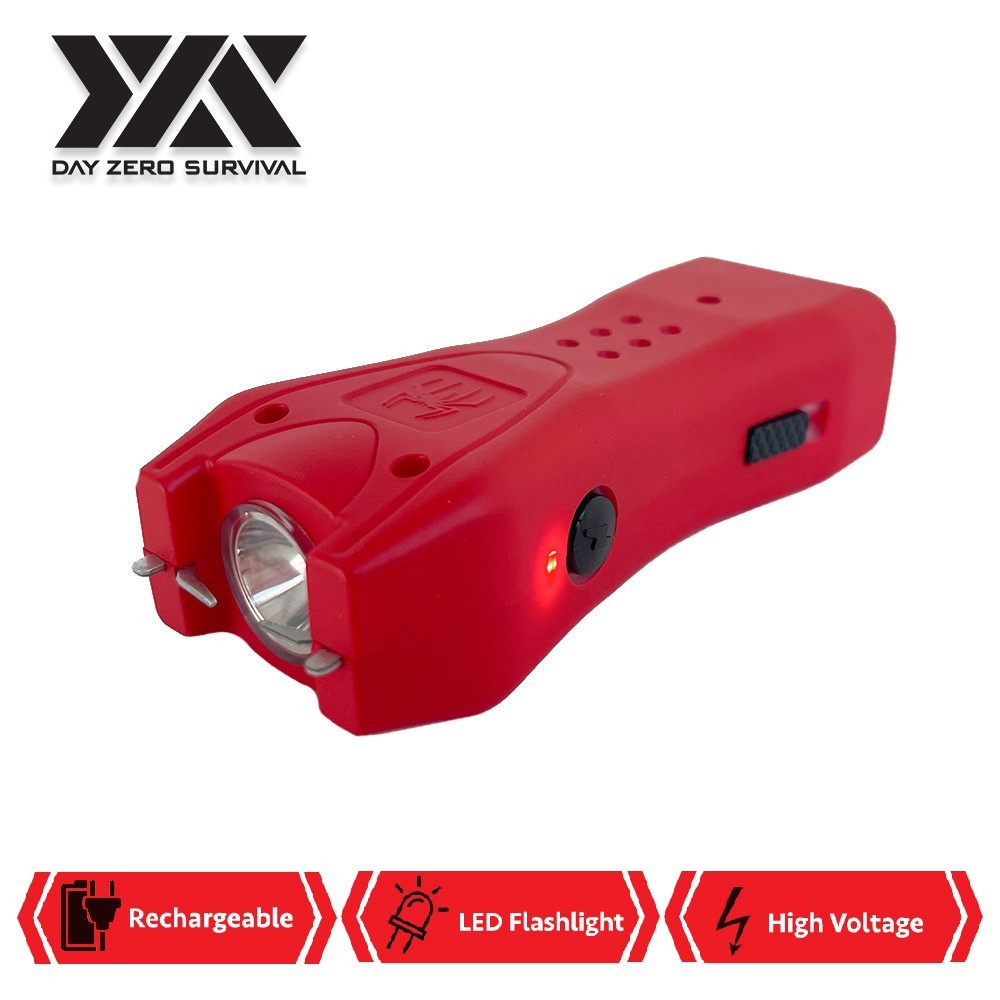 Red Slim Mini Rechargeable Stun Gun with Flashlight