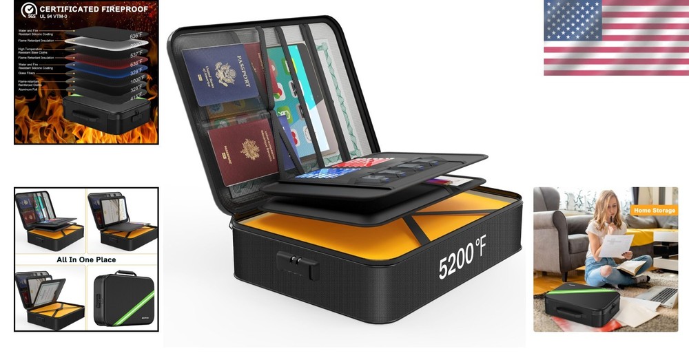 Multi-Compartment Fireproof Box for Important Documents - Waterproof & Secure