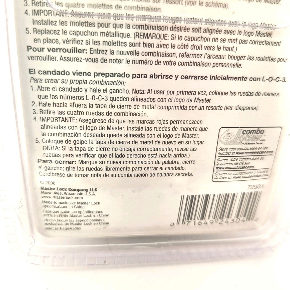 Master Lock Password Plus 2006 Letters And Numbers 1534D- RED