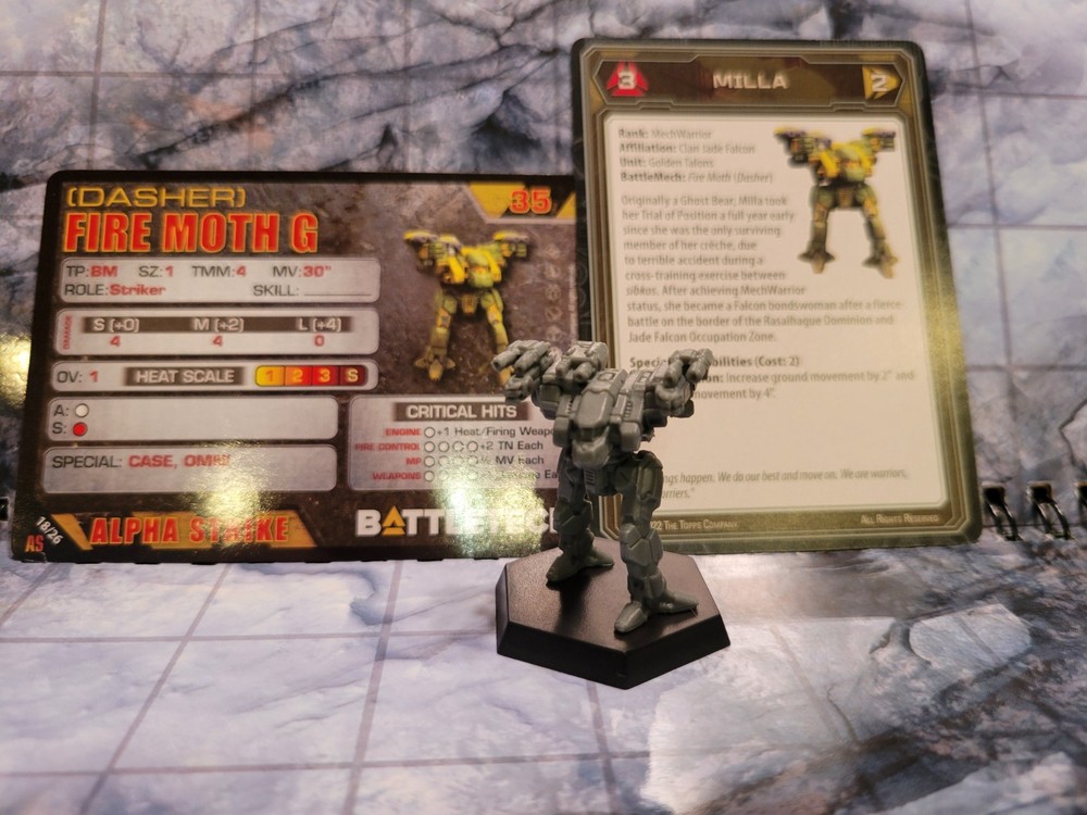 Battletech Fire Moth (Dasher) Mech + Pilot Cards - Alpha Strike Box Set