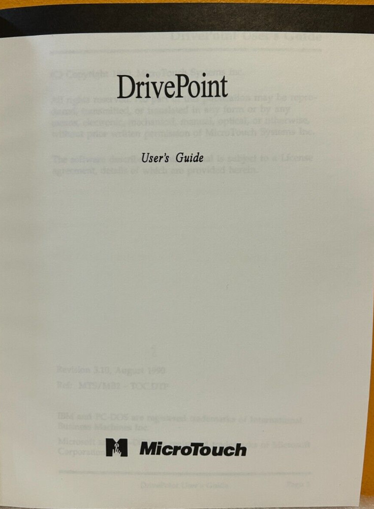 MicroTouch 9005901 DrivePoint User's Guide Manual.
