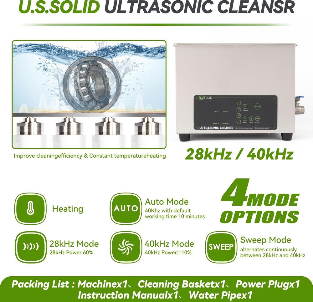U.S. Solid Dual-Frequency Digital Ultrasonic Cleaner 3L 28/40kHz