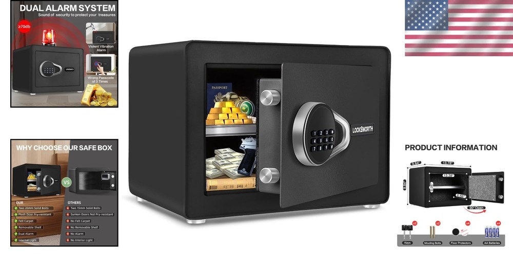 Small Digital Safe Box with Alarm Removable Shelf Key & Code Lock. -1.0 Cubic Ft