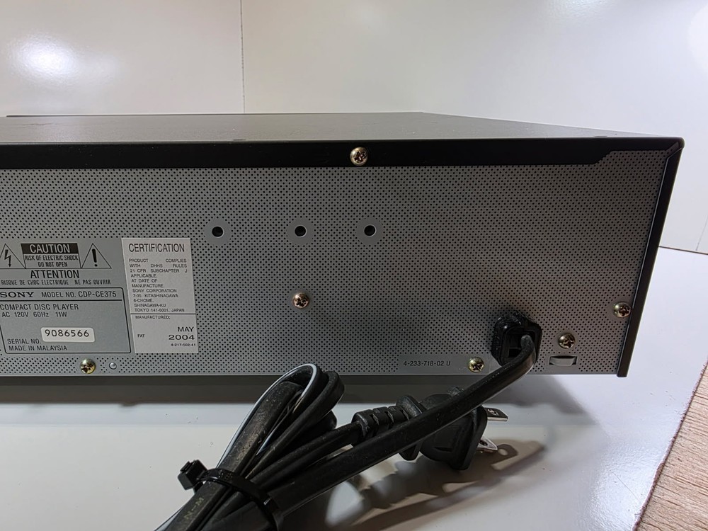 Sony CD Player 5 Disc Changer CDP-CE375 Black Optical Digital Output