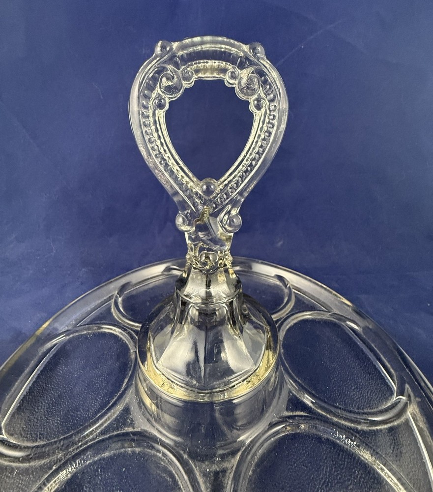 L. E. Smith Pressed Glass Clear Handled Condiment Jam or Beverage Server