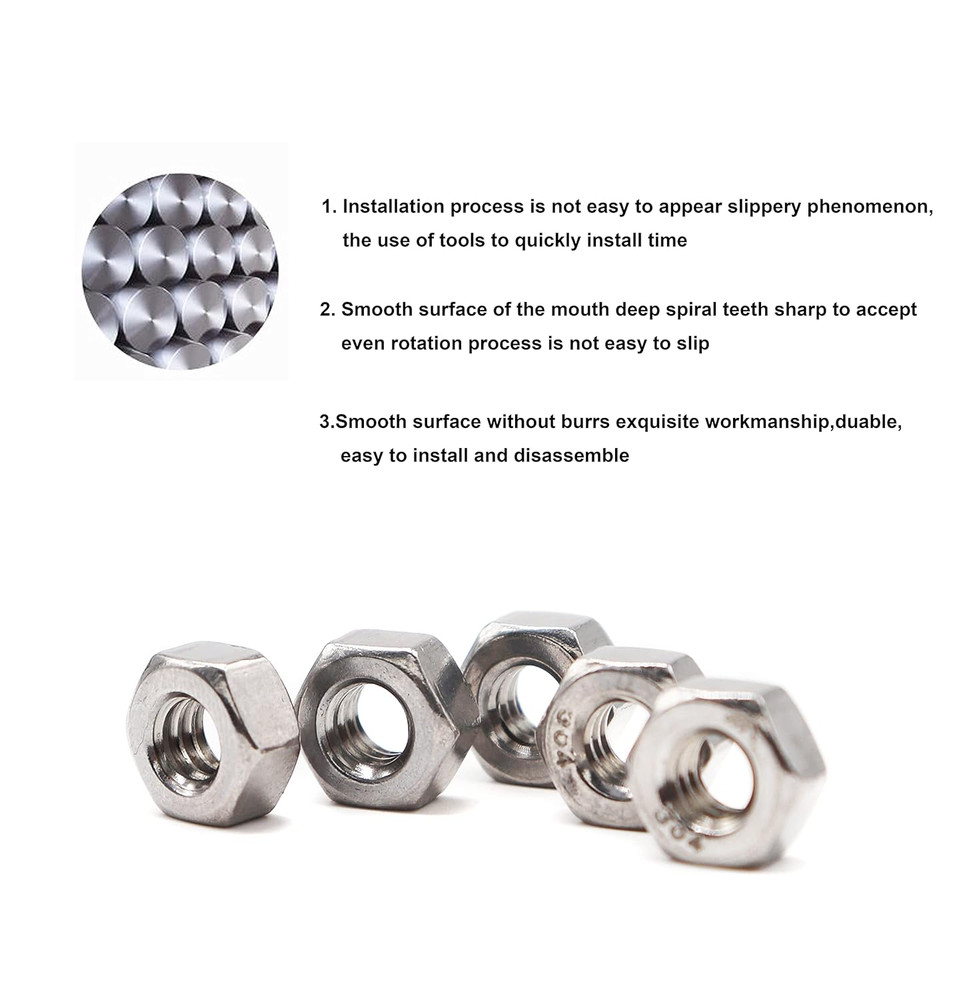 100Pcs #6-32 304 Stainless Steel Hex Nuts Lock Nuts