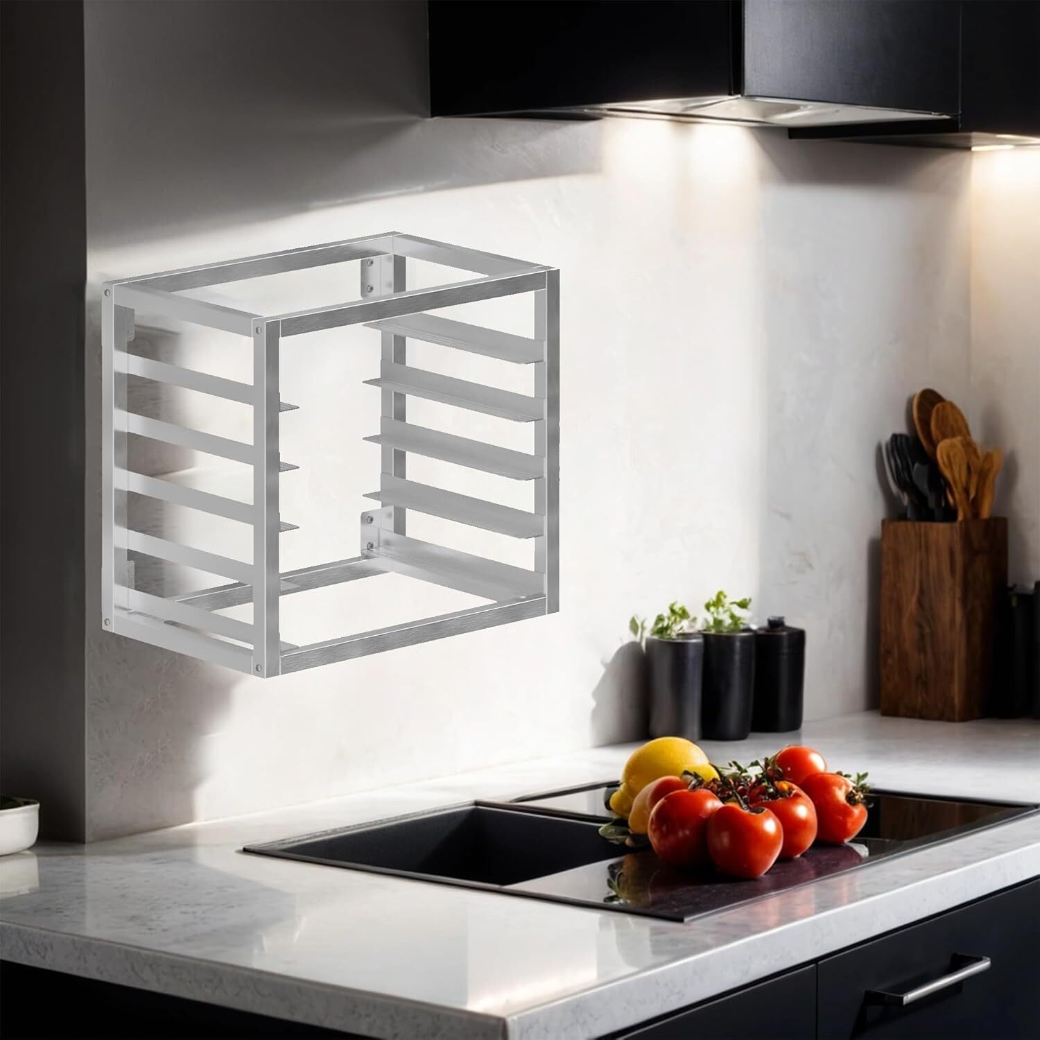 NSF Aluminum Wall Mounted Sheet Bun Pan Rack Holds 5 Half Size Sheet Pans