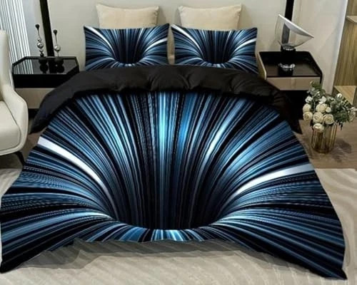 3D Abstract Geometric Comforter Set Line Printed Microfiber Bedding Twin Blue