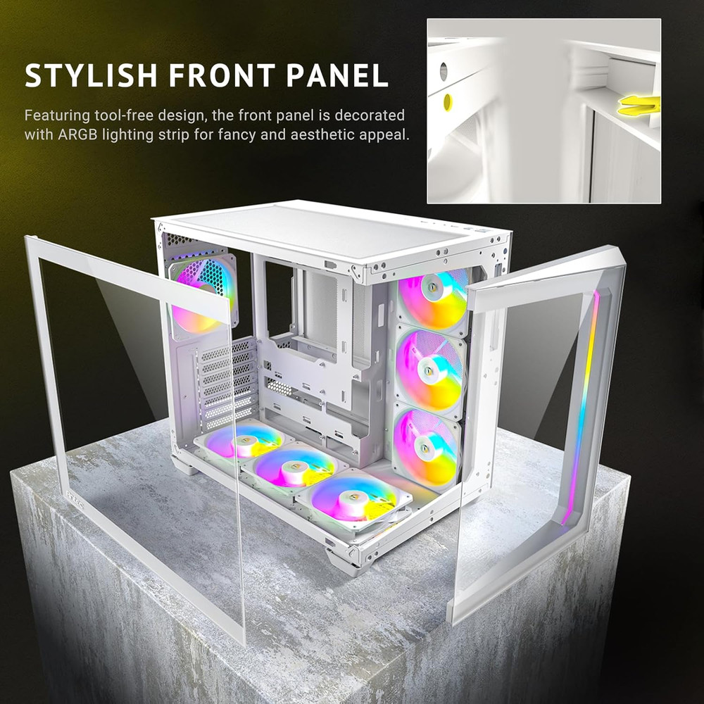 C5 ARGB White, Mid-Tower ATX PC Case, Seamless Tempered Glass Front & Side Panel