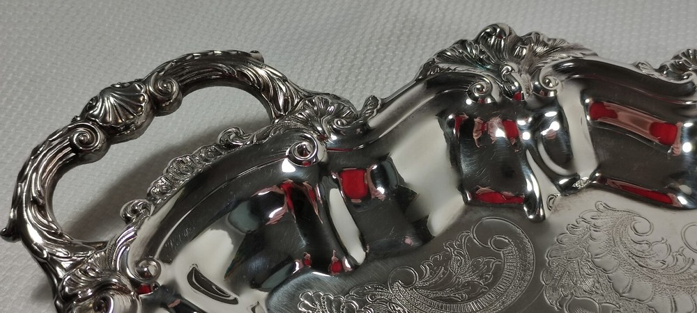 Antique Sheffield Silver Plated Serving Tray Seashell Scrolls Rococo No Monogram