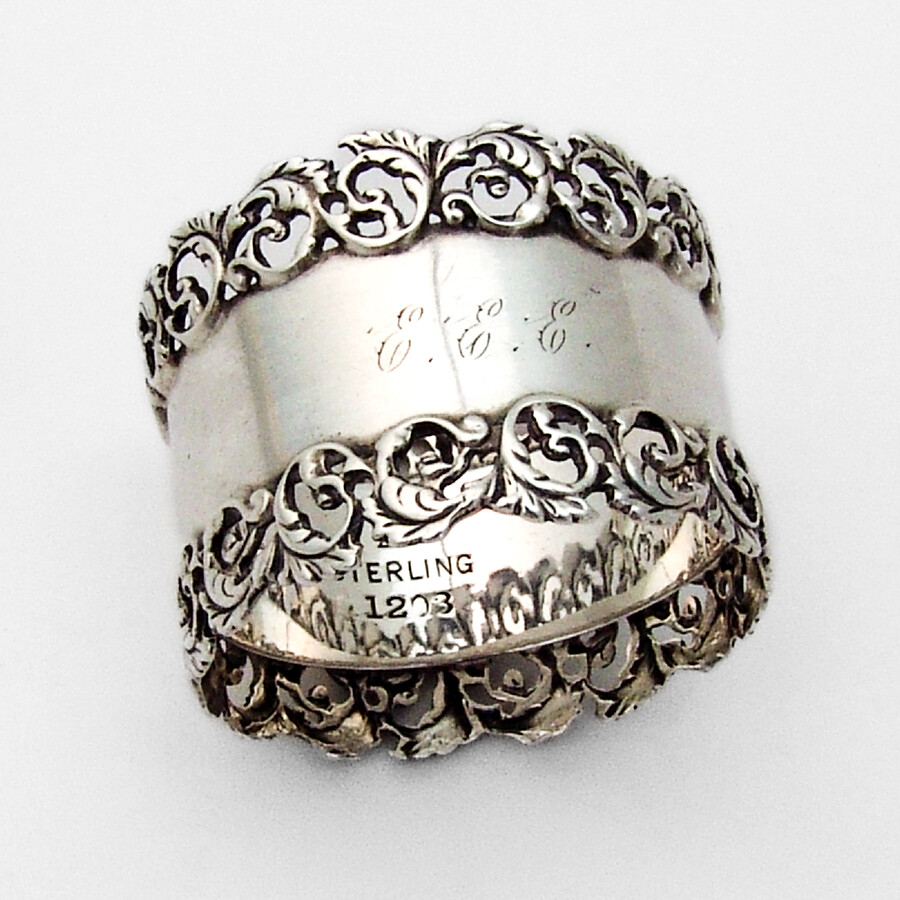Foliate Scroll Openwork Border Napkin Ring Sterling Silver 1905