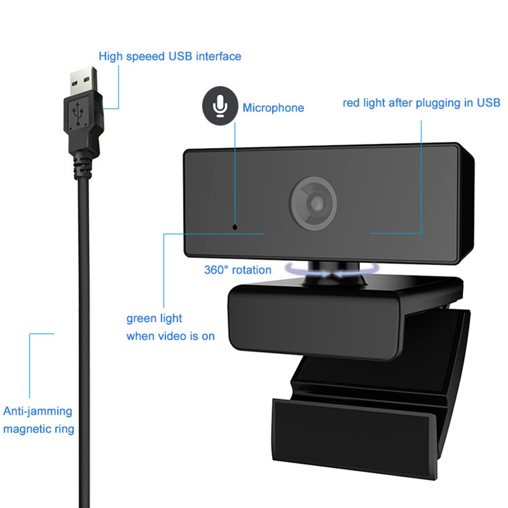 Full HD 1080P USB Webcm Light Correction Noise Canceling Mic Fixed focus Camera