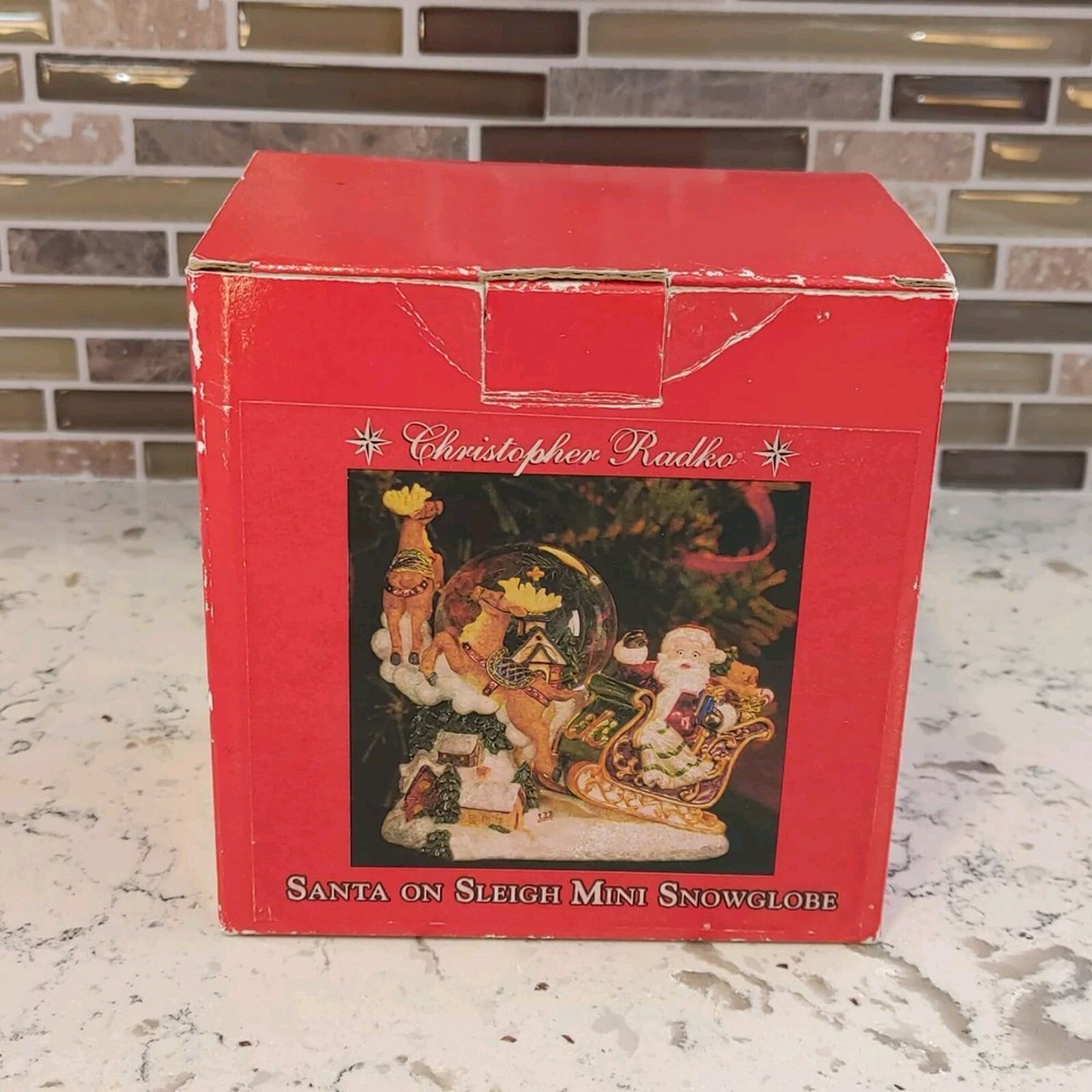 Christopher Radko Snowglobe Santa On Sleigh Mini With Box