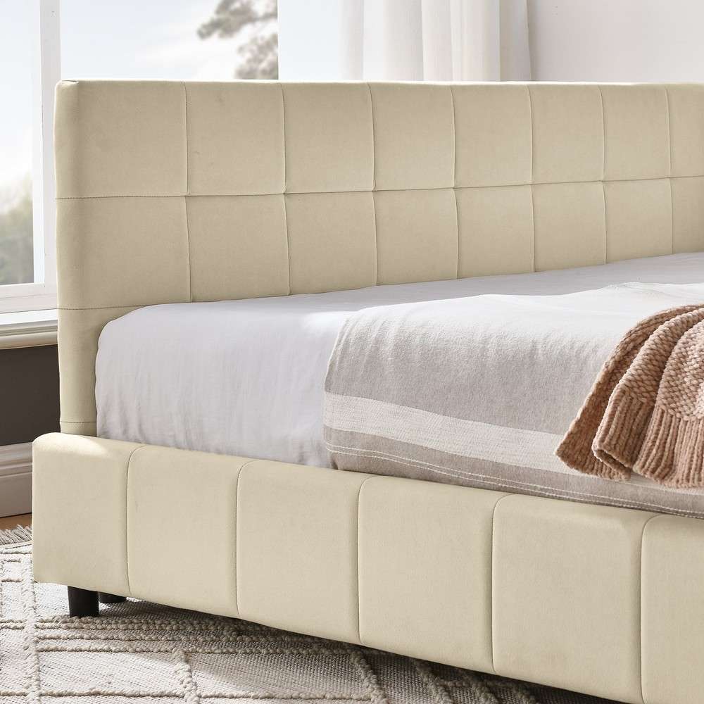 Full Size Upholstered Tufted Bed Frame, Sofa Bed Frame with Comfortable Backr