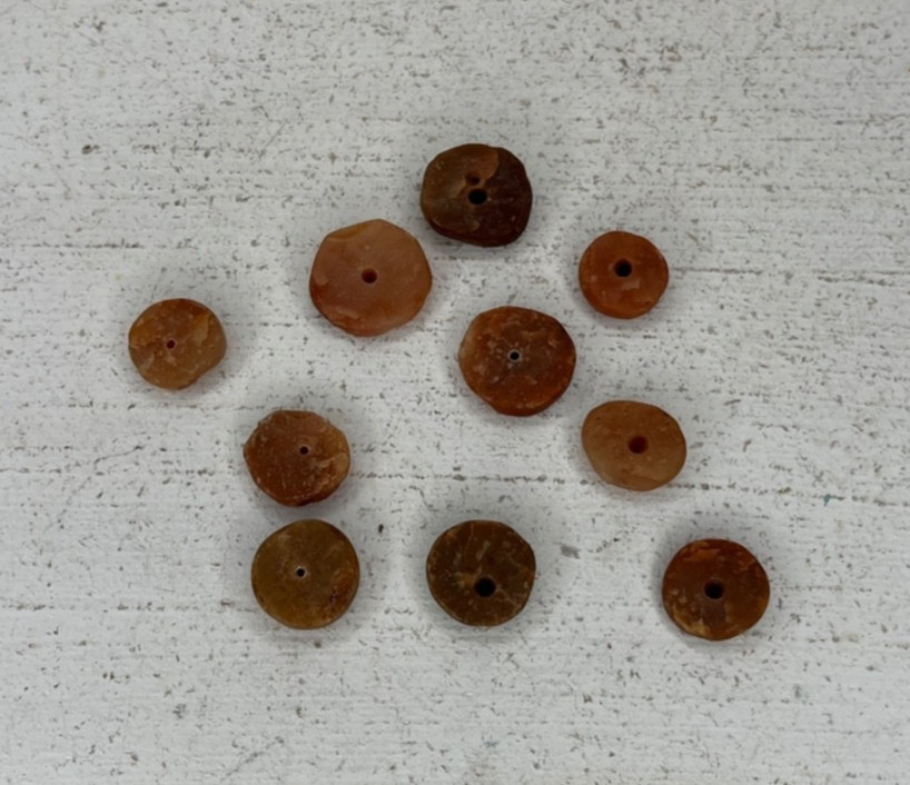 10 PCS Small Ancient Neolithic Stone Disc Beads Carnelian Agate