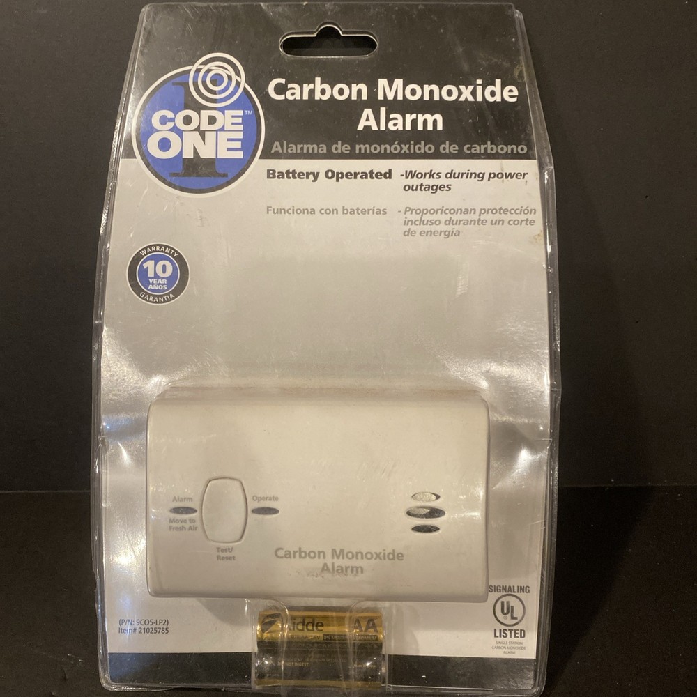 CODE ONE Carbon Monoxide Alarm Detector Works When Power Outage  “ NEW SEALED”