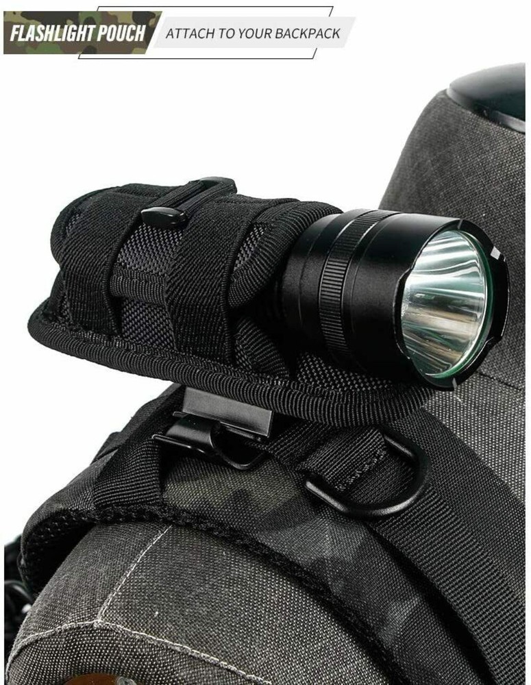 Tactical Flashlight Pouch Holster, Rotatable Flashlight Holder Belt Clip Case