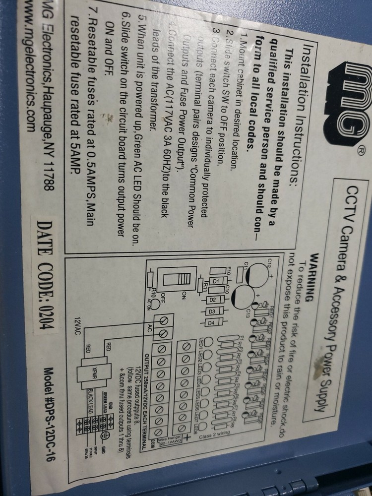 MG Electronics DPS-12DC-16 16 Camera Power Supply