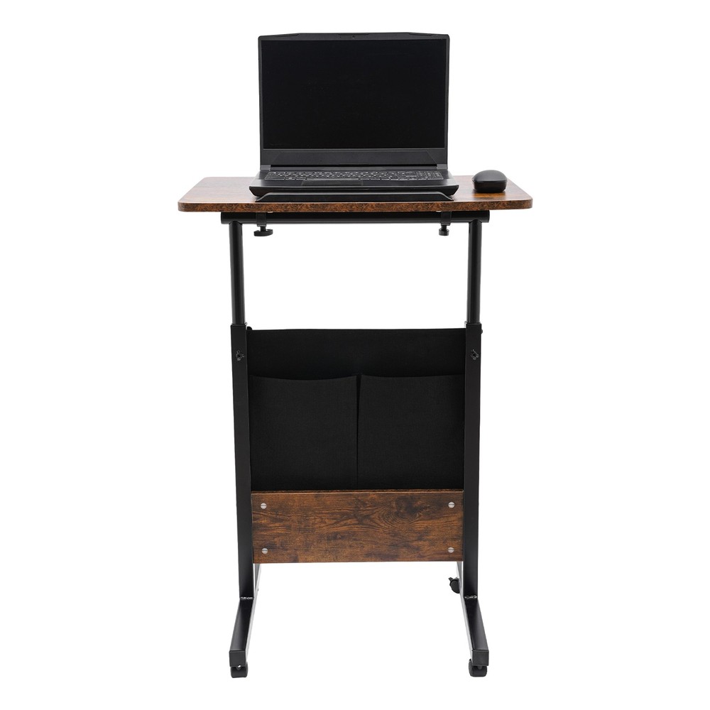 Rolling Laptop Desk Adjustable Height Computer Table Stand up Office w/ Storage