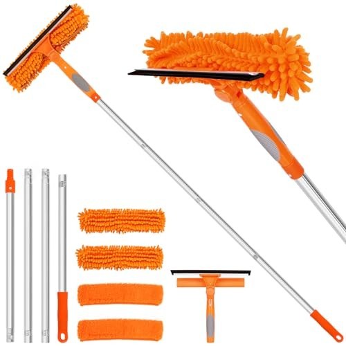 72" Window Squeegee Cleaning Kit with Extension Pole, 3-in-1 Tool, Rotatable Hea