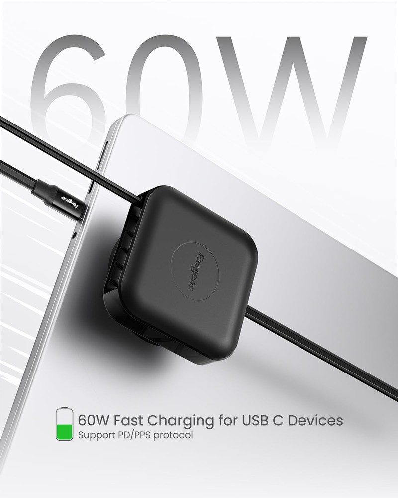 Fasgear Retractable USB C Cable Desk Mount 2 Pack - 6.6ft, 2 Black