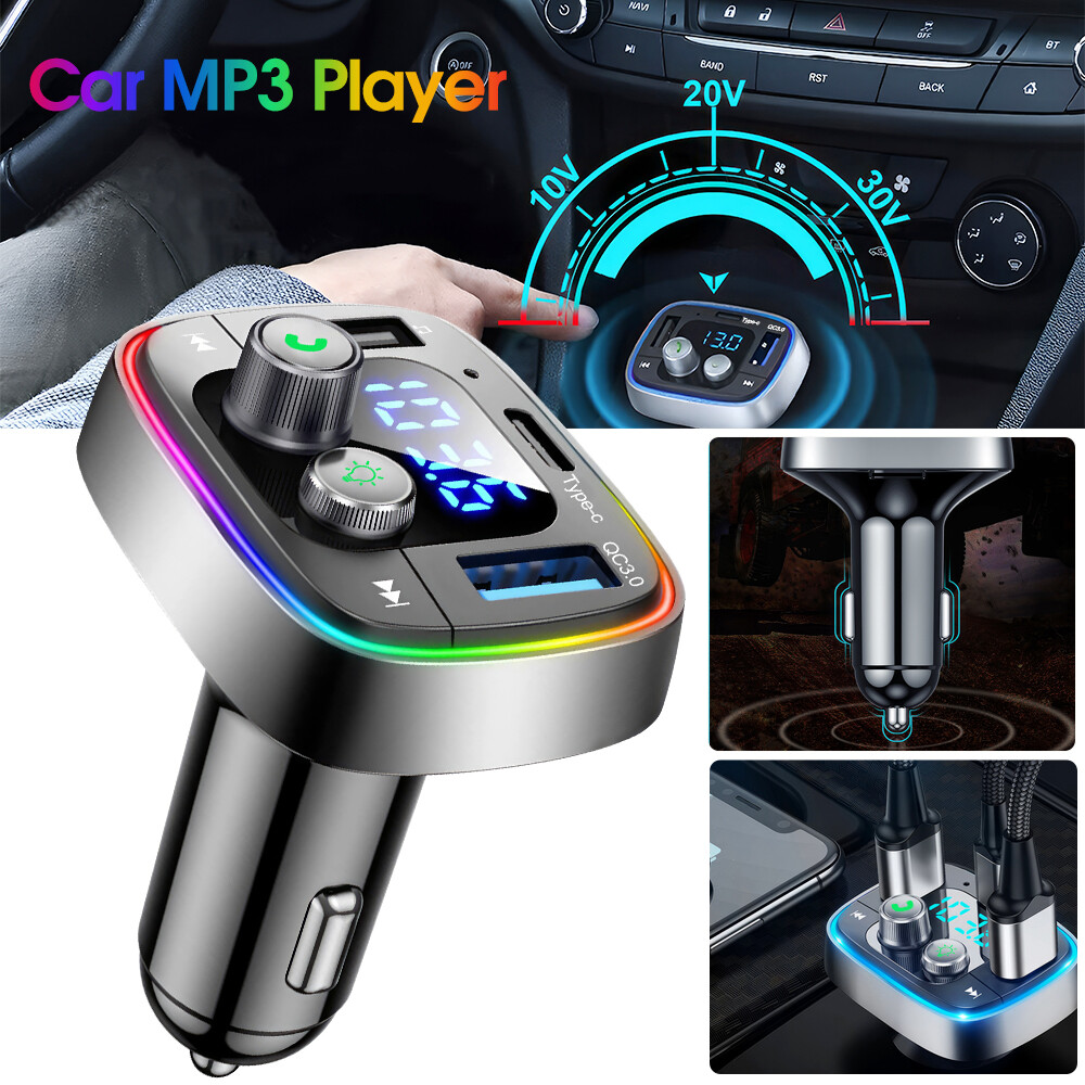 Bluetooth 5.0 Car Wireless FM Transmitter Adapter 2USB PD Charger Hands-Free AUX
