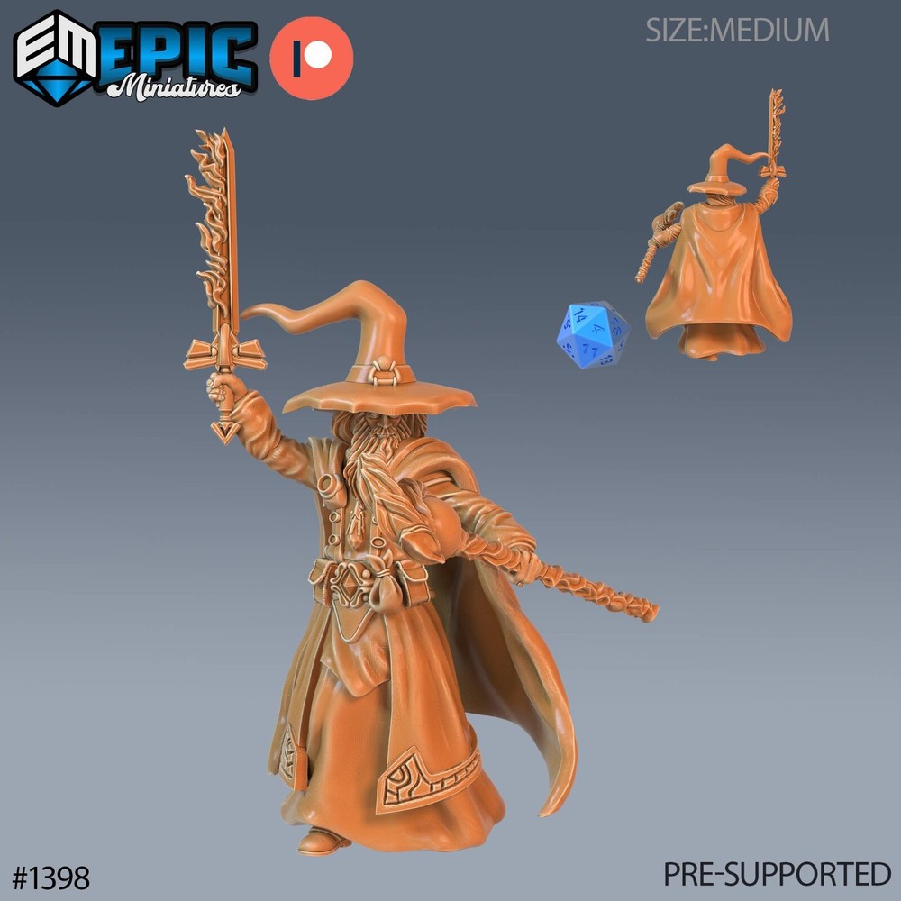 Wizard Flame Sword D&D Miniature - Dungeons & Dragons - Ready for Your Campaign!