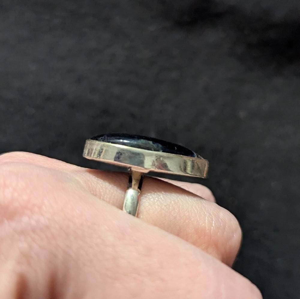 Silver Plated Blue Brown Sodalite Gemstone Teardrop Statement Ring - 8