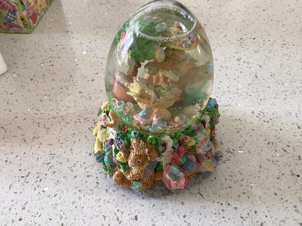 NEW SEALED Easter Spring Water Globe Musical "Easter Parade" Egg Shaped Dome