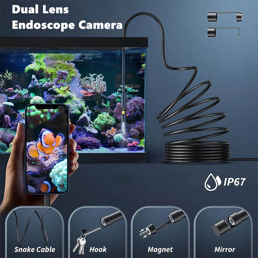 Dual Lens 9 LED Waterproof Endoscope Borescope Inspection Camera iPhone Android