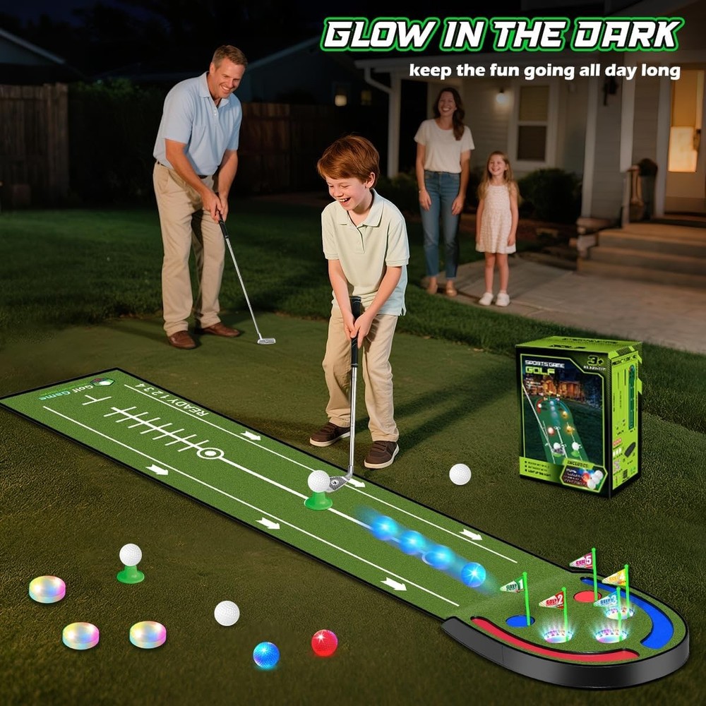 TERRAMUS Kids Golf Putting Mat LED Light Practice Set