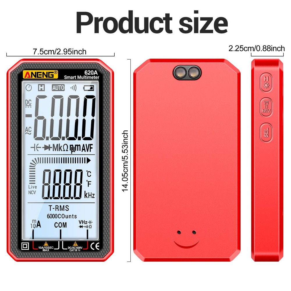 Digital Multimeter, Voltmeter Smart Electrical Tester 6000 Counts with 620A