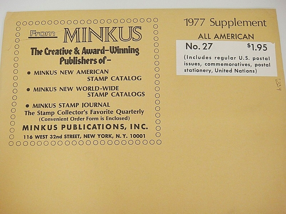 Minkus 1977 All American Stamp Album Supplement Complete #27 NOS