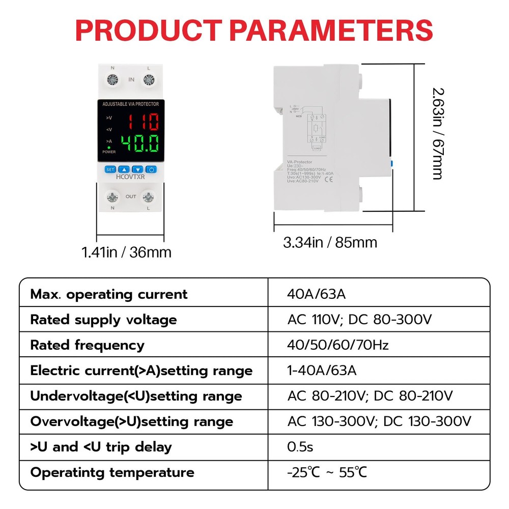 Over and Under Voltage Protector Adjustable 110V,40A Voltage Regulator with L...