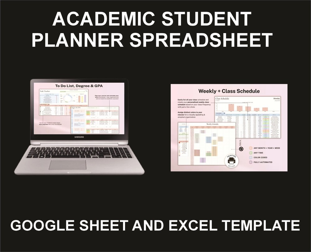 Academic Student Planner, Tracker, Excel and Google Sheets Template