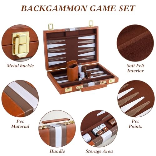 Backgammon Set 2 Players Classic Backgammon Sets for Adults Board Small Brown