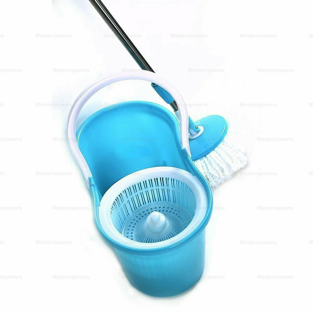 360° Rotating Head Easy Spin Dry Floor Mop Bucket + 2x Head Microfiber Spinning