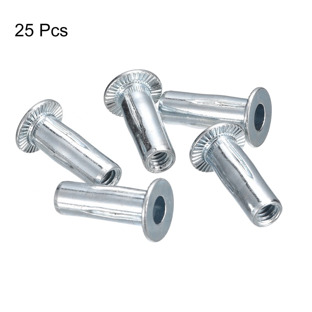 25pcs 1/4-20 Multi-Grip Rivet Nuts Pre-Bulbed Shank Flat Head Threaded Insert