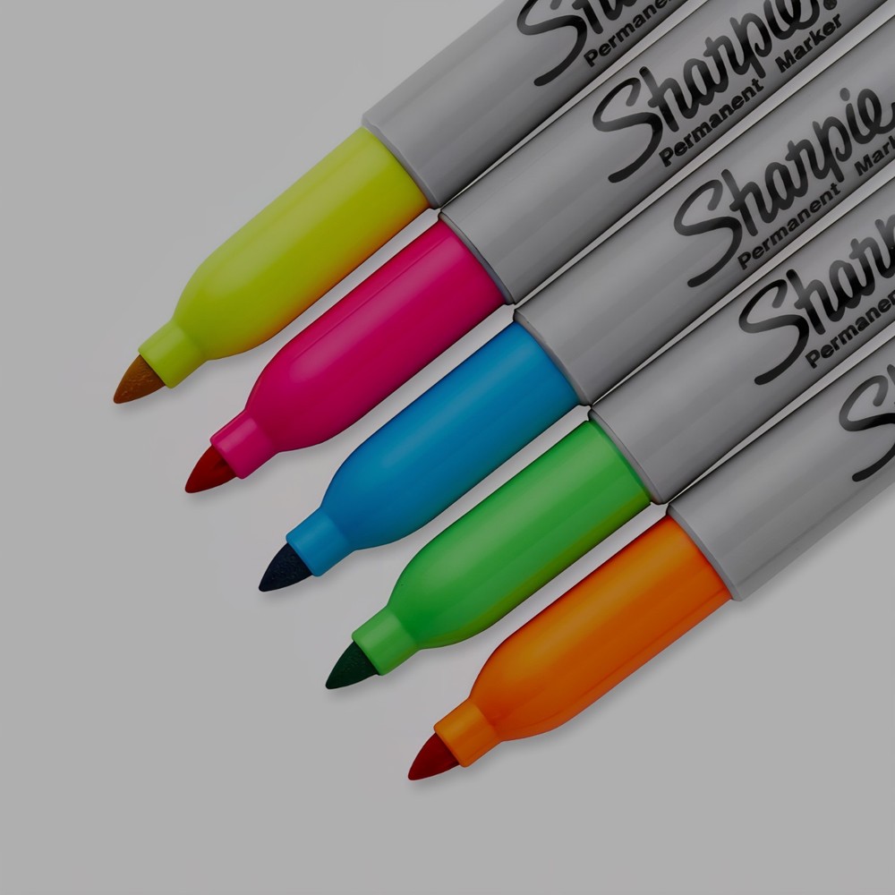 Sharpie Neon Permanent Markers, Fine Point, Assorted Colors, 5 Pack, Black Light