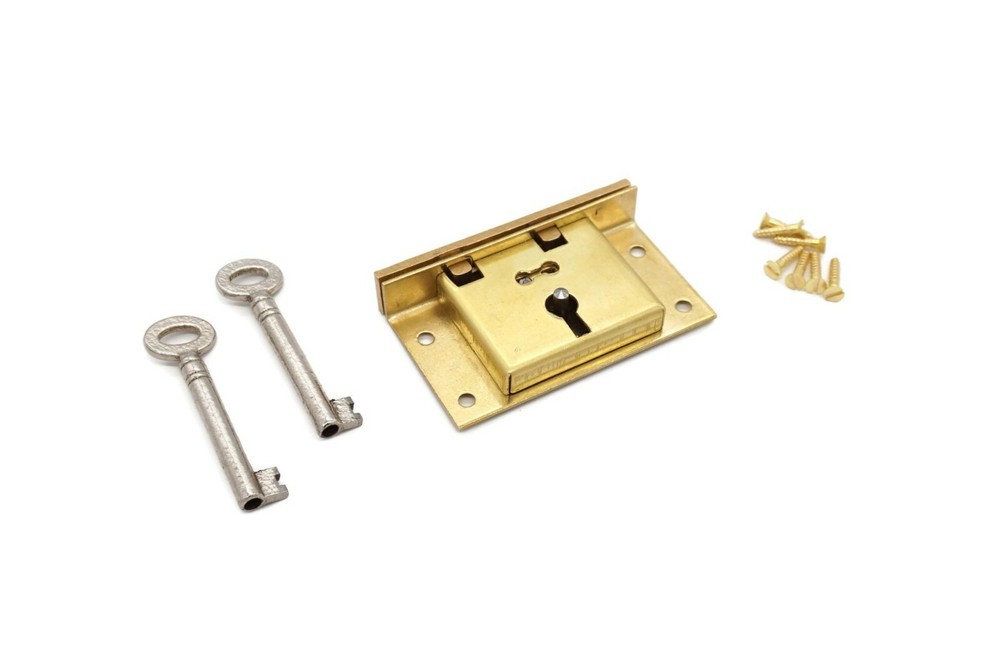 Half Mortise Lock Chest Trunk Medium Box Lock Solid Brass Cabinet Lock 2 Keys
