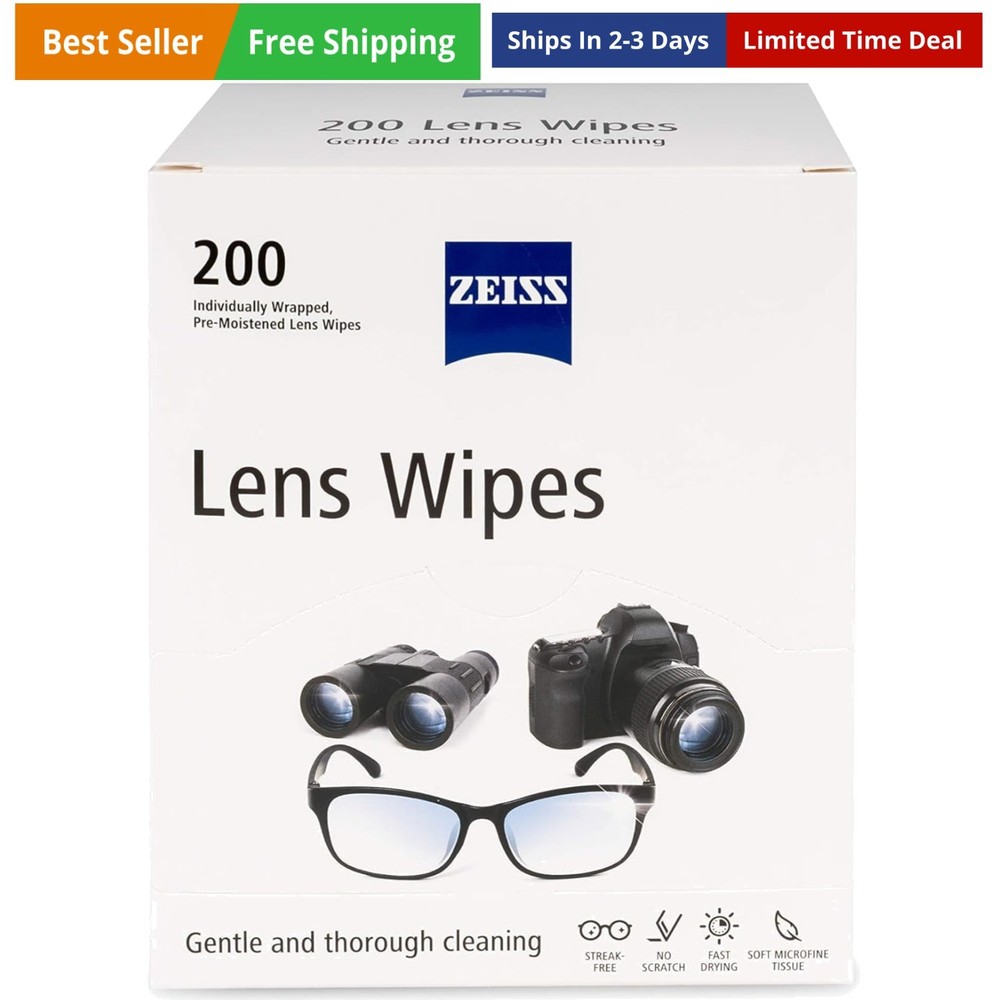 Pre-Moistened Lens Cleaning Wipes, 200 Count
