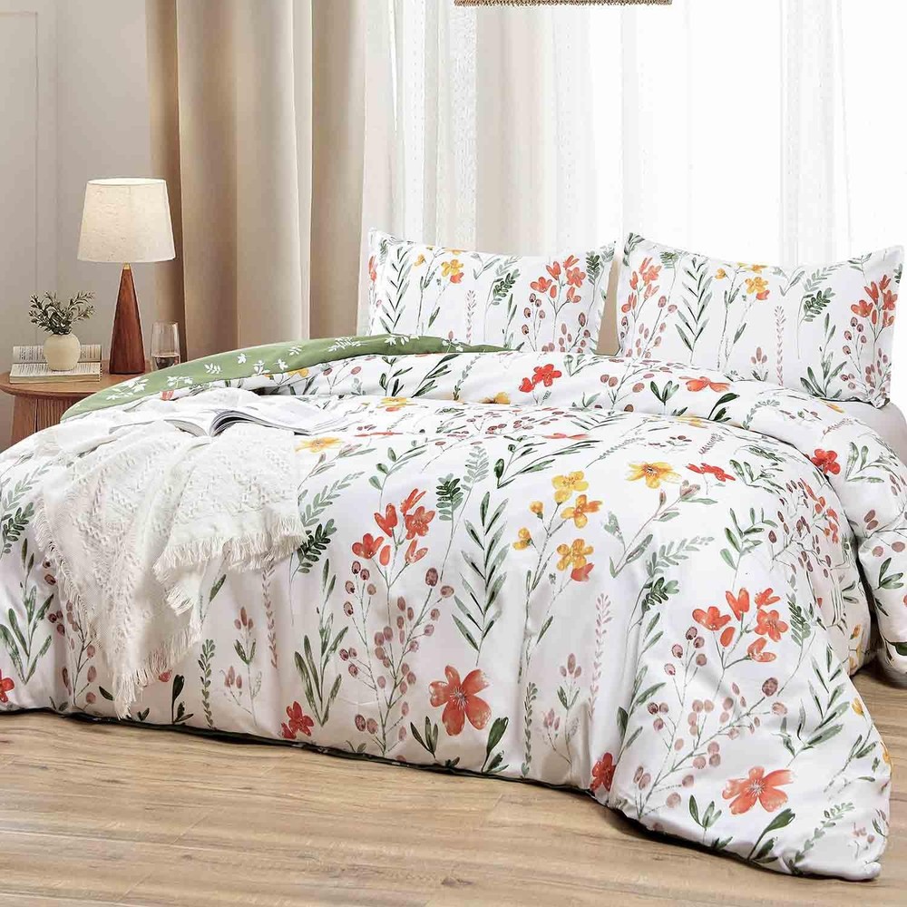 King Size Comforter Set, White Yellow King, Floral Set