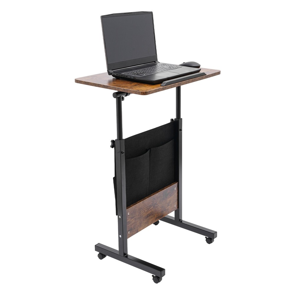 Rolling Laptop Desk Adjustable Height Computer Table Stand up Office w/ Storage