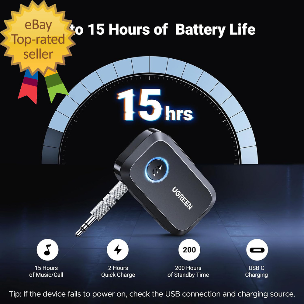 Bluetooth 5.4 Car Adapter Hands-Free Call & Noise Cancelling AUX to Bluetooth