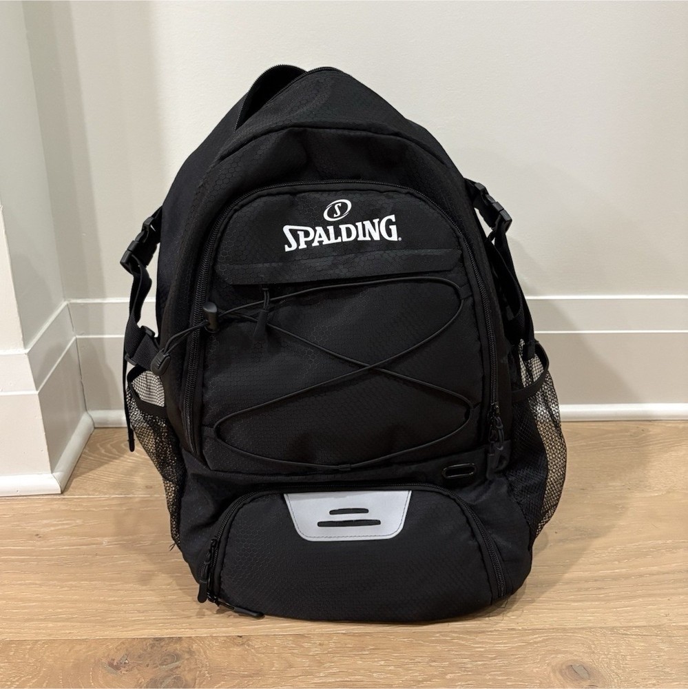 Spalding Black Baseball Softball Backpack Bat Compartment Shoe Mesh Pockets