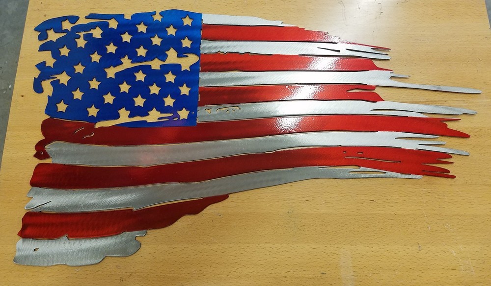 Tattered American Flat Metal Wall art plasma cut home decor gift idea