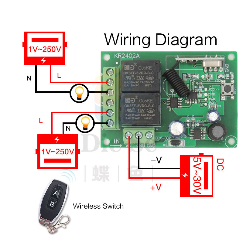 12V 24V 2CH 433Mhz Wireless RF Relay Remote Control Switch Receiver Module Set